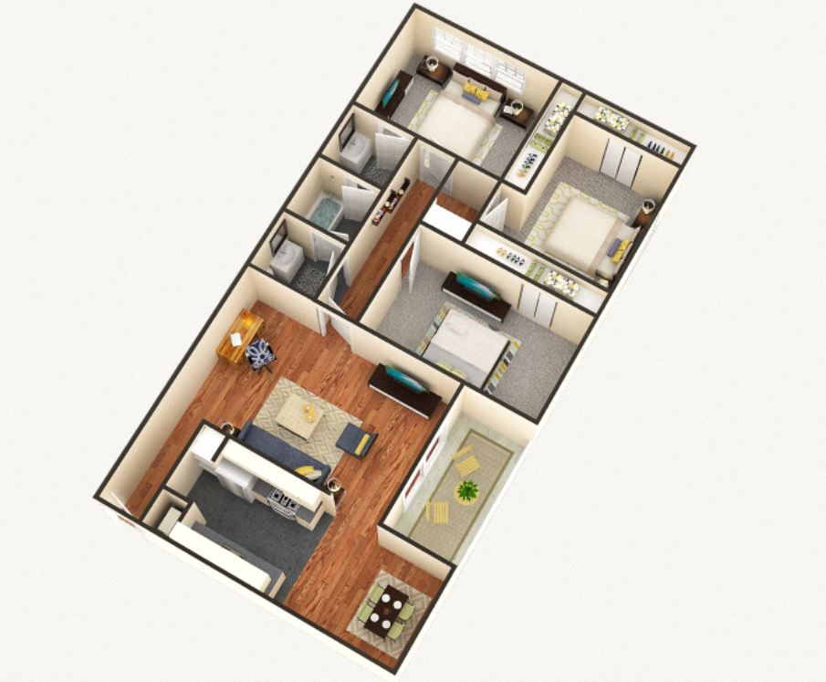 The Summit 3 bedroom 1.5 bathroom floor plan